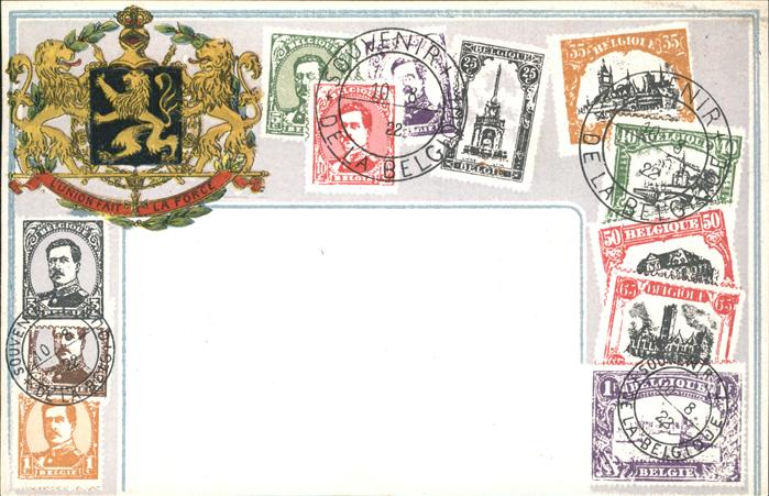 Briefmarken auf Postkarte Belgien Belgique Wappen Litho