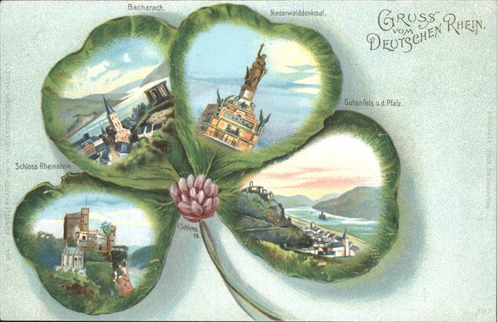 Kleeblatt-Litho Bacharach Niederwalddenkmal Gutenfels