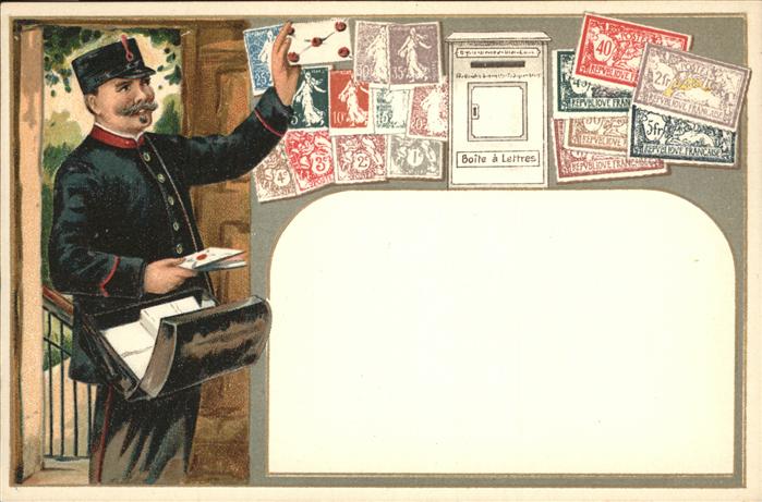 Postbote Brieftraeger Briefkasten Briefmarken Frankreich