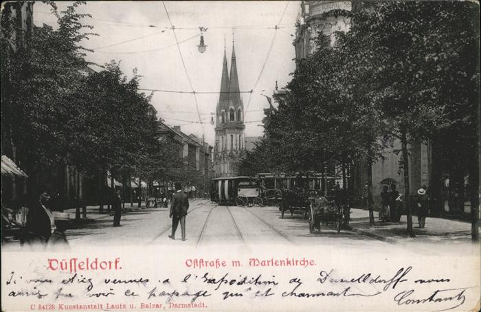 Duesseldorf Oststrasse mit Marienkirche Strassenbah