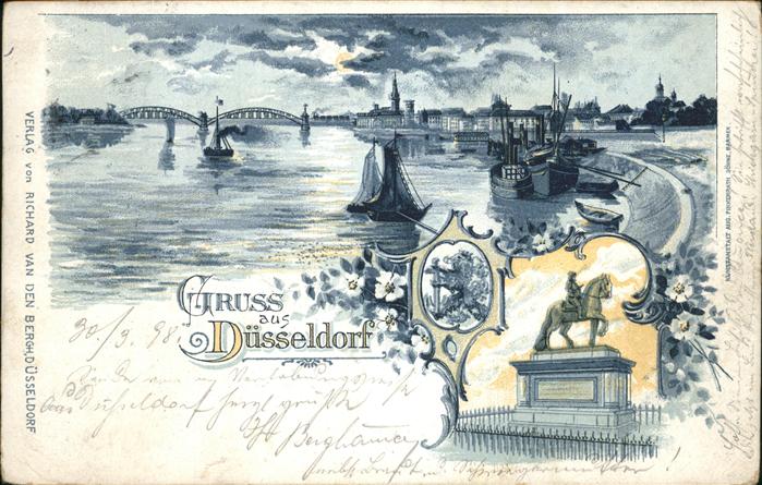 Duesseldorf Rhein Brücke Schiff Wappen Reiterdenkma