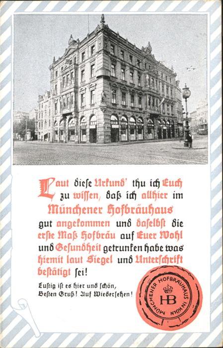 Koeln Rhein Münchener Hofbräuhaus Urkunde Siegel