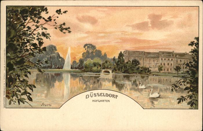 DuessELDORF  CITY Hofgarten Teich Schwan Schloss Kuenstlerkarte Grothe