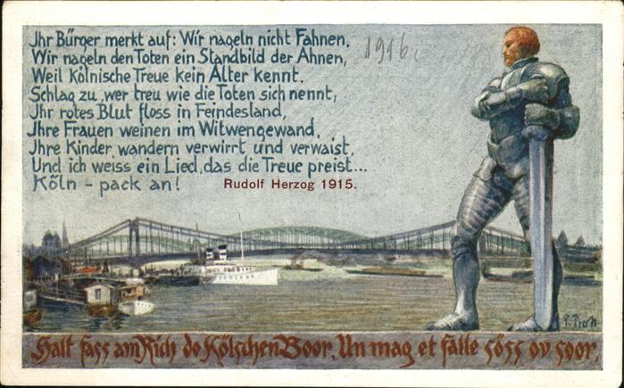 Koeln Rhein Koelnische Bauer in Eisen 1915 Rheinbruecke Gedicht Rudolf Herzog