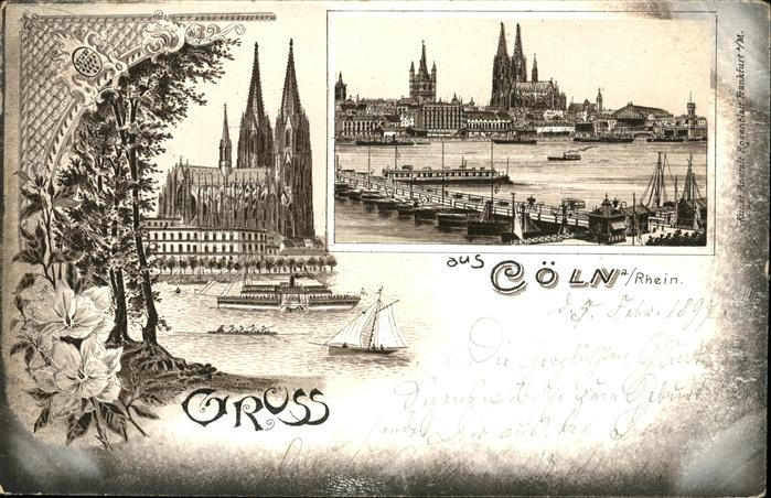 Koeln Rhein Dom Rheinbrücke Schiff