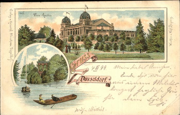 Duesseldorf Floragarten Park See Pavillon Boot