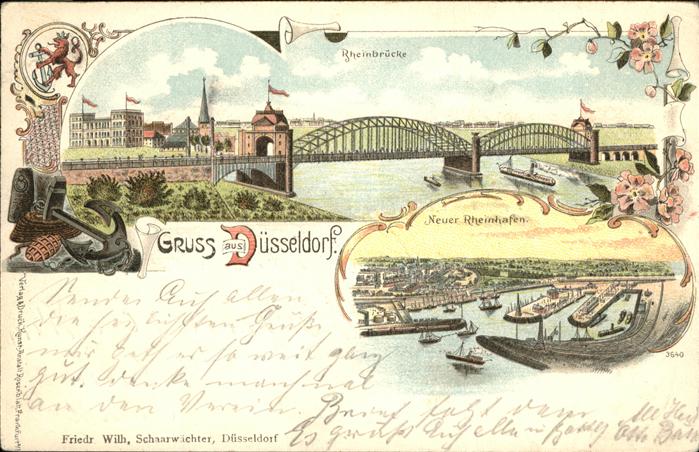 Duesseldorf Rheinbrücke Rheinhafen Schiff Wappen