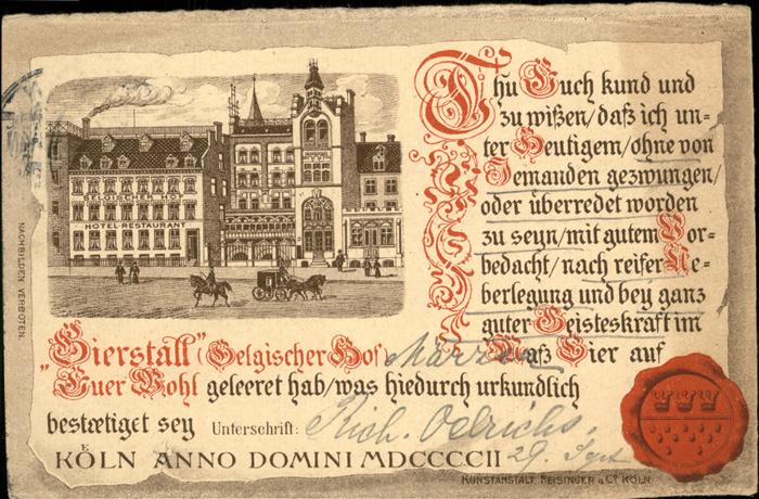 Koeln Rhein Hotel Restaurant Belgischer Hof Biersta