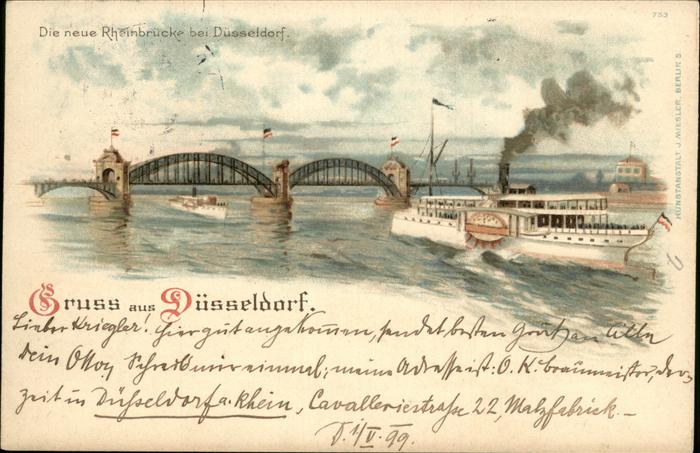 Duesseldorf Rheinbrücke Dampfer