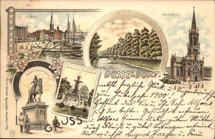 DuessELDORF  CITY Werft Koenigsallee Brunnen Johanneskirche Kurfuerst Johann Wil