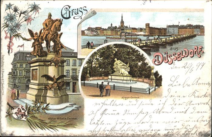 DuessELDORF  CITY Kaiser Wilhelm Denkmal Kriegerdenkmal Rheinbruecke Dampfer