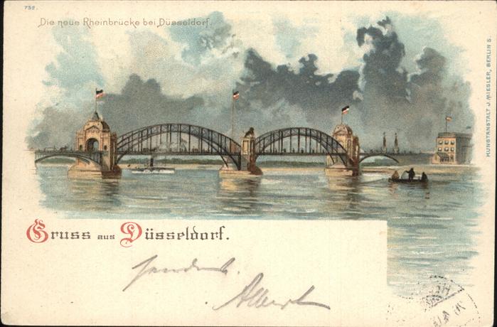 Duesseldorf Rheinbrücke Künstlerkarte