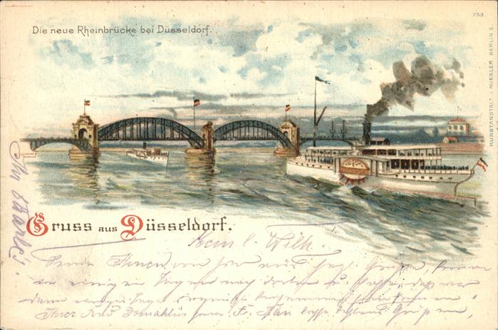 Duesseldorf Rheinbrücke Dampfer