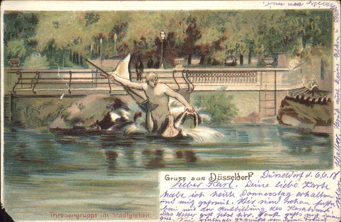 Duesseldorf Tritonengruppe im Stadtgraben Feldpost