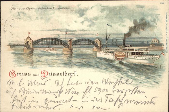 Duesseldorf Rheinbrücke Dampfer Künstlerkarte