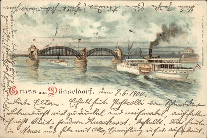 Duesseldorf Rheinbrücke Dampfer Künstlerkarte
