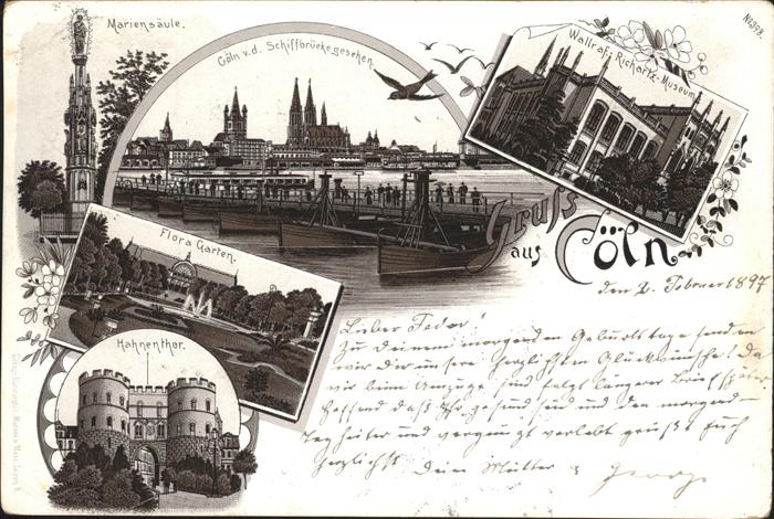 Coeln Rhein Mariensaeule Schiffbruecke Wallraf Richartz Museum Floragarten Park