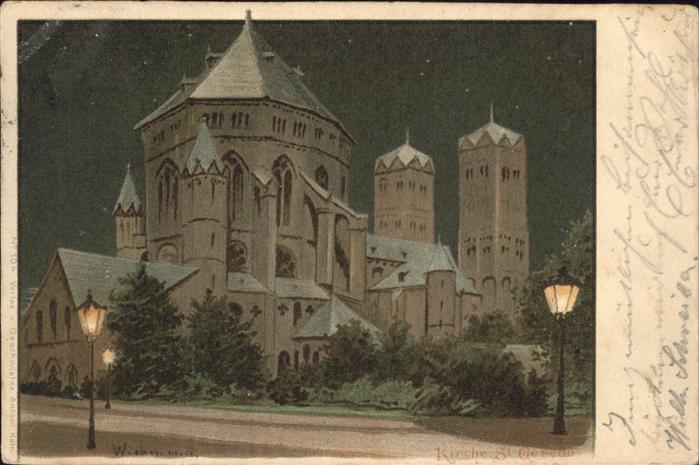 Koeln Rhein St. Gereon Kirche bei Nacht Künstlerkar