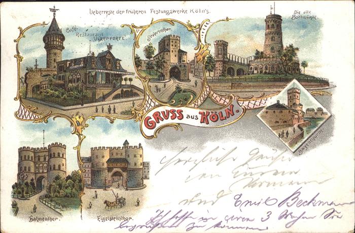 Koeln Rhein Cafe Restaurant Ulrepforte Turm Tor Bottmuehle Hahnentor Burg Eigels