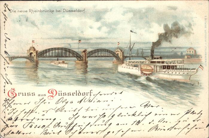 DuessELDORF  CITY Rheinbruecke Dampfer Kuenstlerkarte