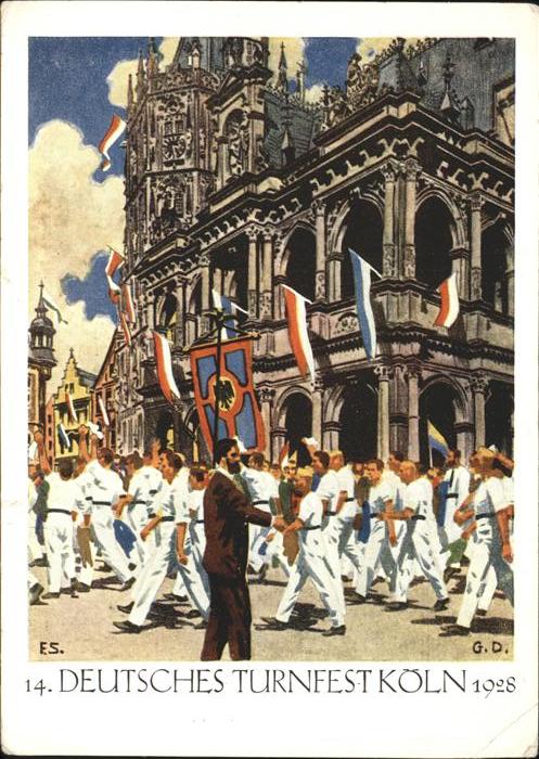 Koeln Rhein 14. Deutsches Turnfest Festzug am Rathaus Kuenstlerkarte