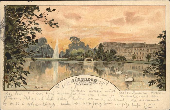 Duesseldorf Hofgarten Fontäne Teich Schwan Künstler