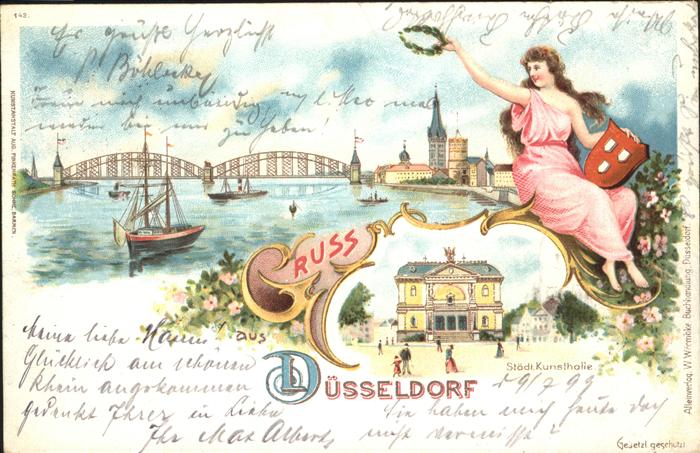 Duesseldorf Rhein Brücke Schiff Kirche Kunsthalle