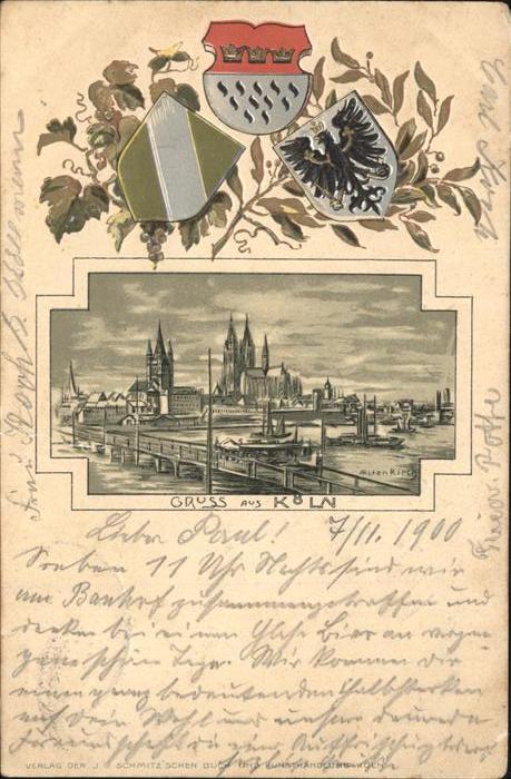 Koeln Rhein Brücke Schiff Dom Wappen Bahnpost