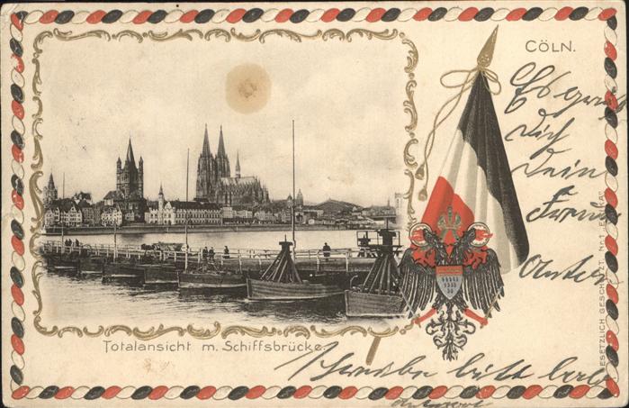 Coeln Rhein Schiffsbrücke Dom Wappen Fahne