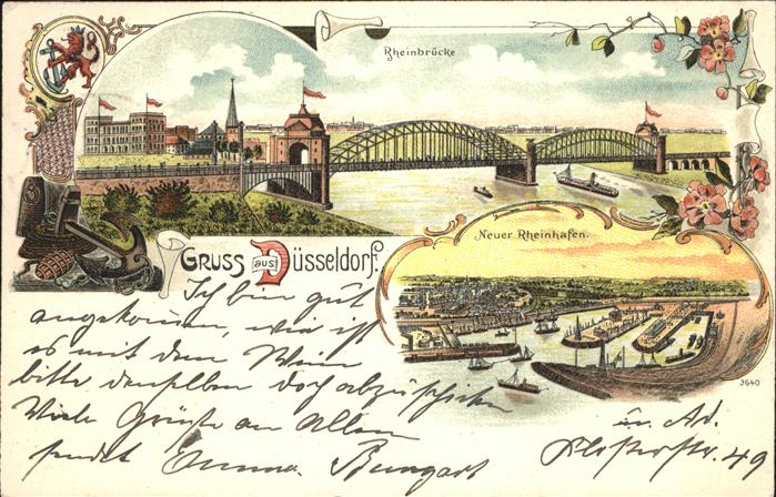 Duesseldorf Rheinbrücke Neuer Rheinhafen Schiff Wap