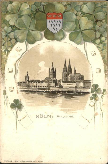 Koeln Rhein Panorama Dom Rheinufer Wappen Kleeblatt