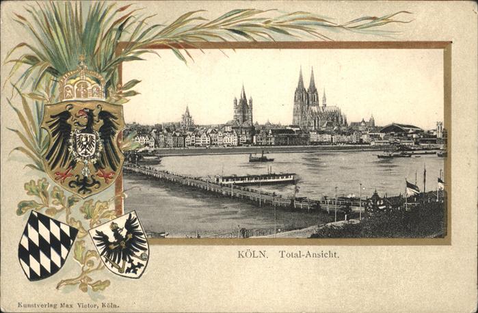 Koeln Rhein Totalansicht Schiffsbruecke Dom Wappen