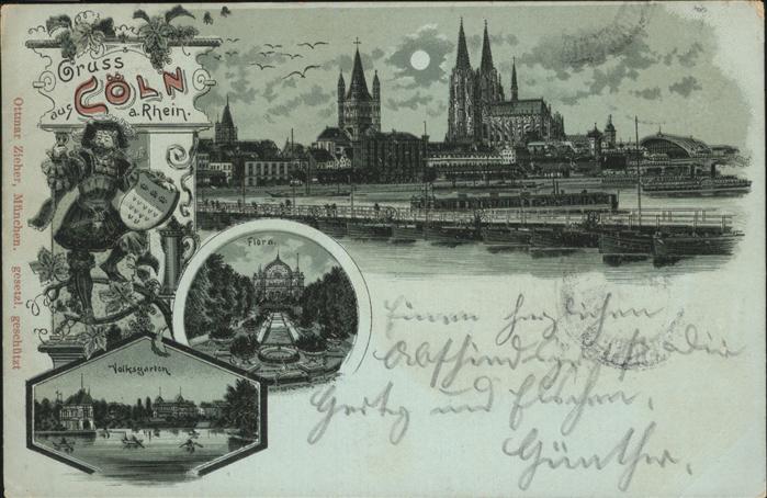 Coeln Rhein Schiffsbrücke Dom im Mondschein Floraga