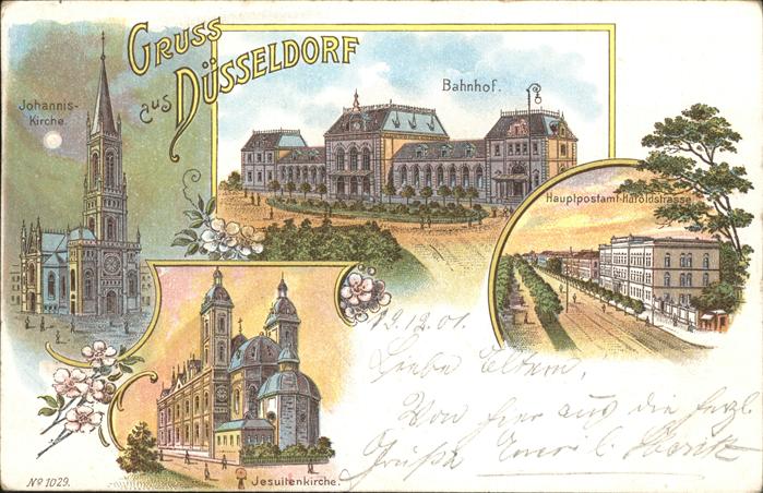 Duesseldorf Johanniskirche im Mondschein Bahnhof Je