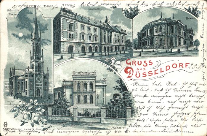 Duesseldorf Johanniskirche im Mondschein Tonhalle M