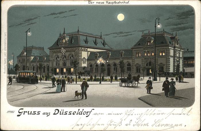 DuessELDORF  CITY Bahnhof Pferdedroschke Strassenbahn im Mondschein
