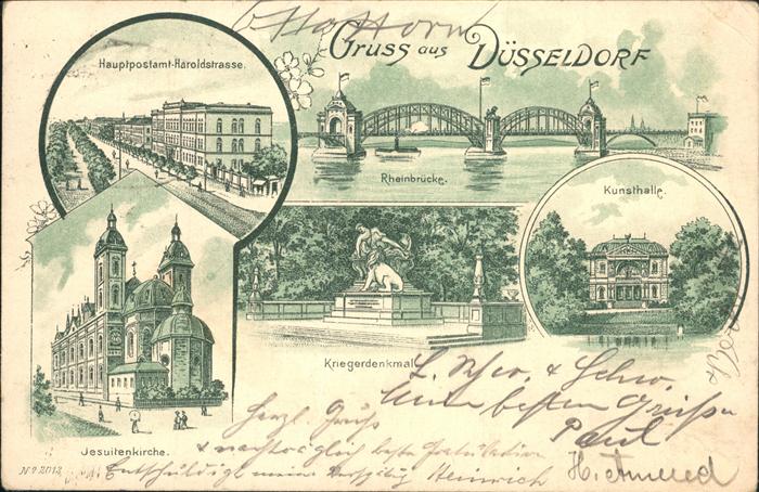 DuessELDORF  CITY Post Haroldstrasse Rheinbruecke Kunsthalle Kriegerdenkmal Skul