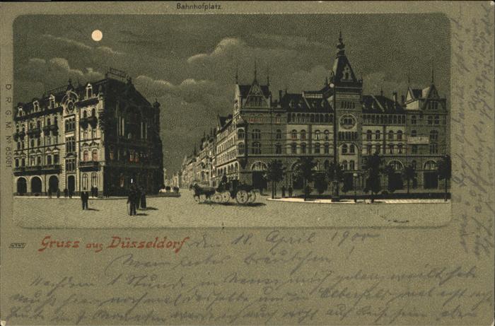 DuessELDORF  CITY Bahnhofplatz Pferdekutsche im Mondschein
