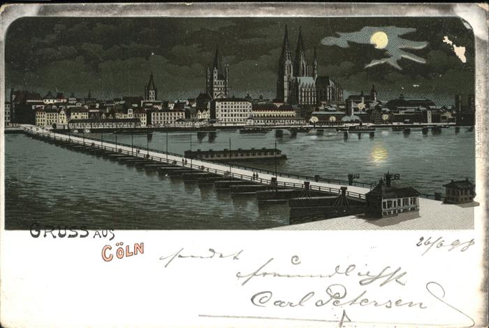 Coeln Rhein Schiffbrücke Dom im Mondschein