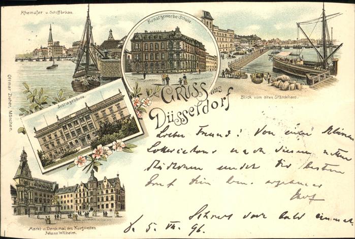 DuessELDORF  CITY Rhein Schiffbruecke Kunstgewerbe Schule Justizgebaeude Markt D