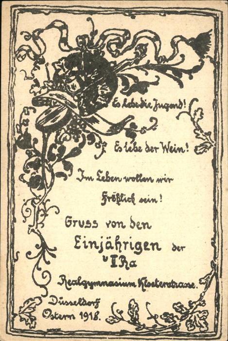 DuessELDORF  CITY Realgymnasium Klosterstrasse Grusskarte den Einjaehrigen