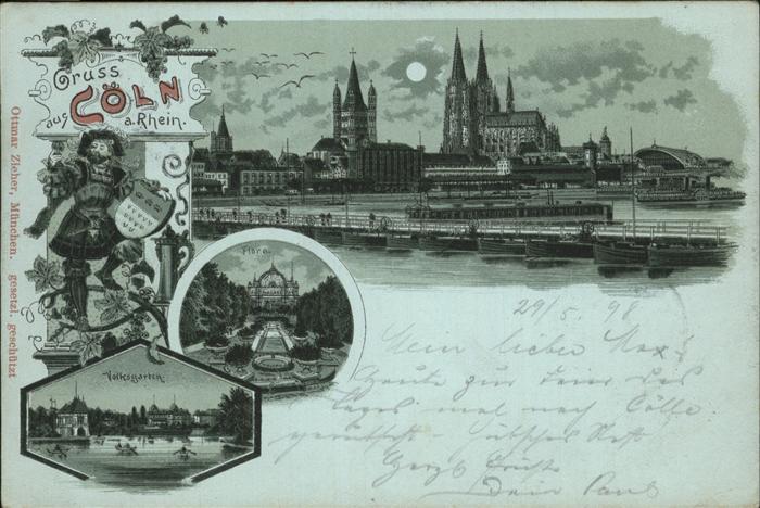 Coeln Rhein Schiffbrücke Dom im Mondschein Volksgar