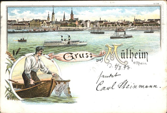 Muelheim Rhein Totalansicht Dampfer Fischer Boot