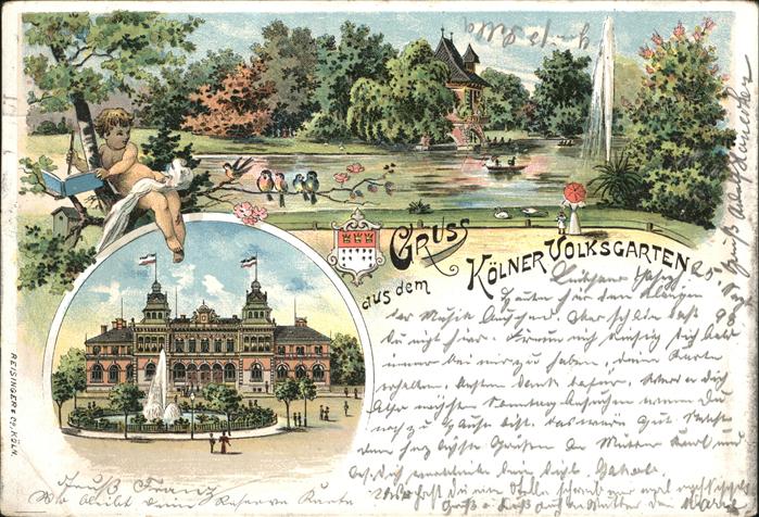 Koeln Rhein Volksgarten Fontaene Springbrunnen Kind Wappen