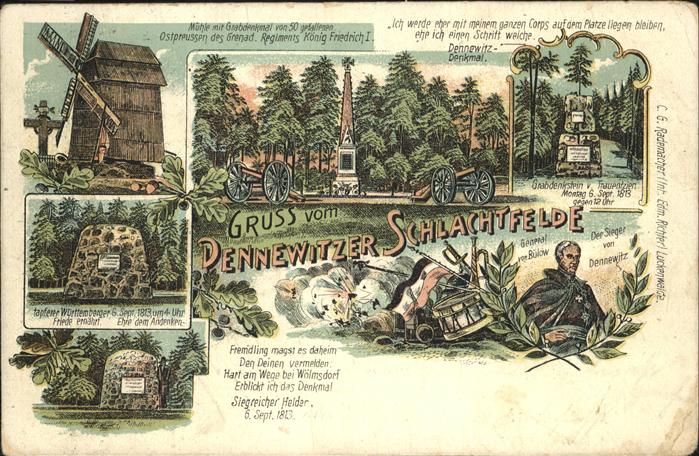 Dennewitz Schlachtfeld mit Soldaten-Denkmaelern