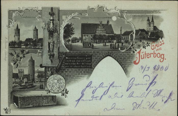 Jueterbog Stadttürme u.Rathaus mit Kriegerdenkmal