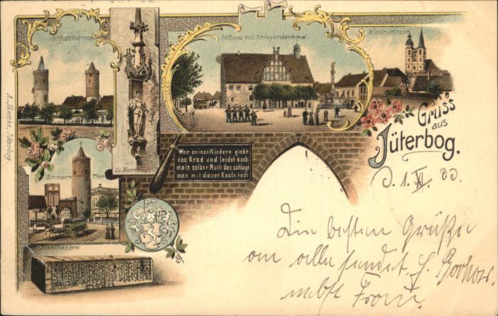 Jueterbog Stadttürme u.Rathaus mit Kriegerdenkmal