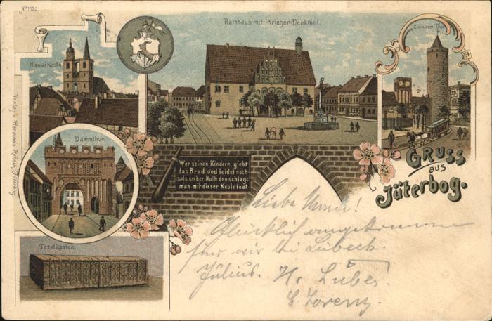 Jueterbog Rathaus mit Kriegerdenkmal u.Dammthor