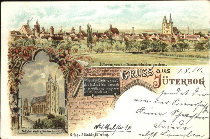 Jueterbog Ansicht von den Damm-Mühlen mit Nikolai