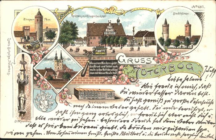 Jueterbog Rathaus mit Kriegerdenkmal u.Nicolai-Ki